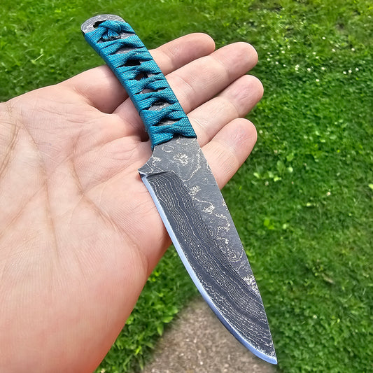 Turqouise Damascus Drop Point Hunter Fixed Blade