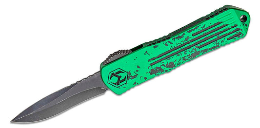 Heretic Knives USN GXIII Show Special Manticore E OTF AUTO Knife 3.05" Elmax Battleworn Black Recurve Blade, Breakthrough Green